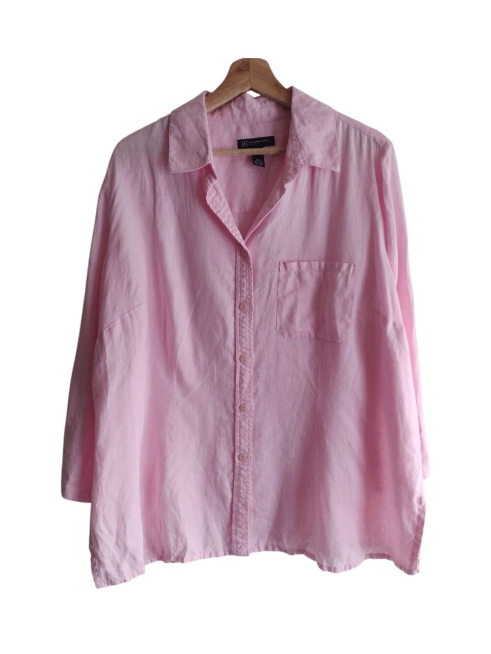 INC Womens 18W Pink Linen Long Sleeve Button-Up Shirt